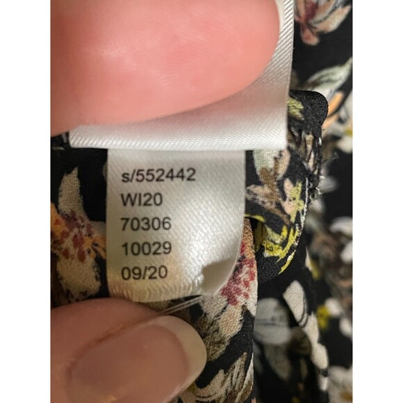 Ann Taylor LOFT Black Floral Ruffle Blouse Size Small Shirred Boho Romantic Top - Picture 8 of 14